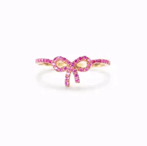 Pink Bow Ring S925 Sterling Silver Tie Knot Pink Bow Ring Trendy Delicate Ribbon Bow Zircon for Women daily wear 925 exquisite jewelry