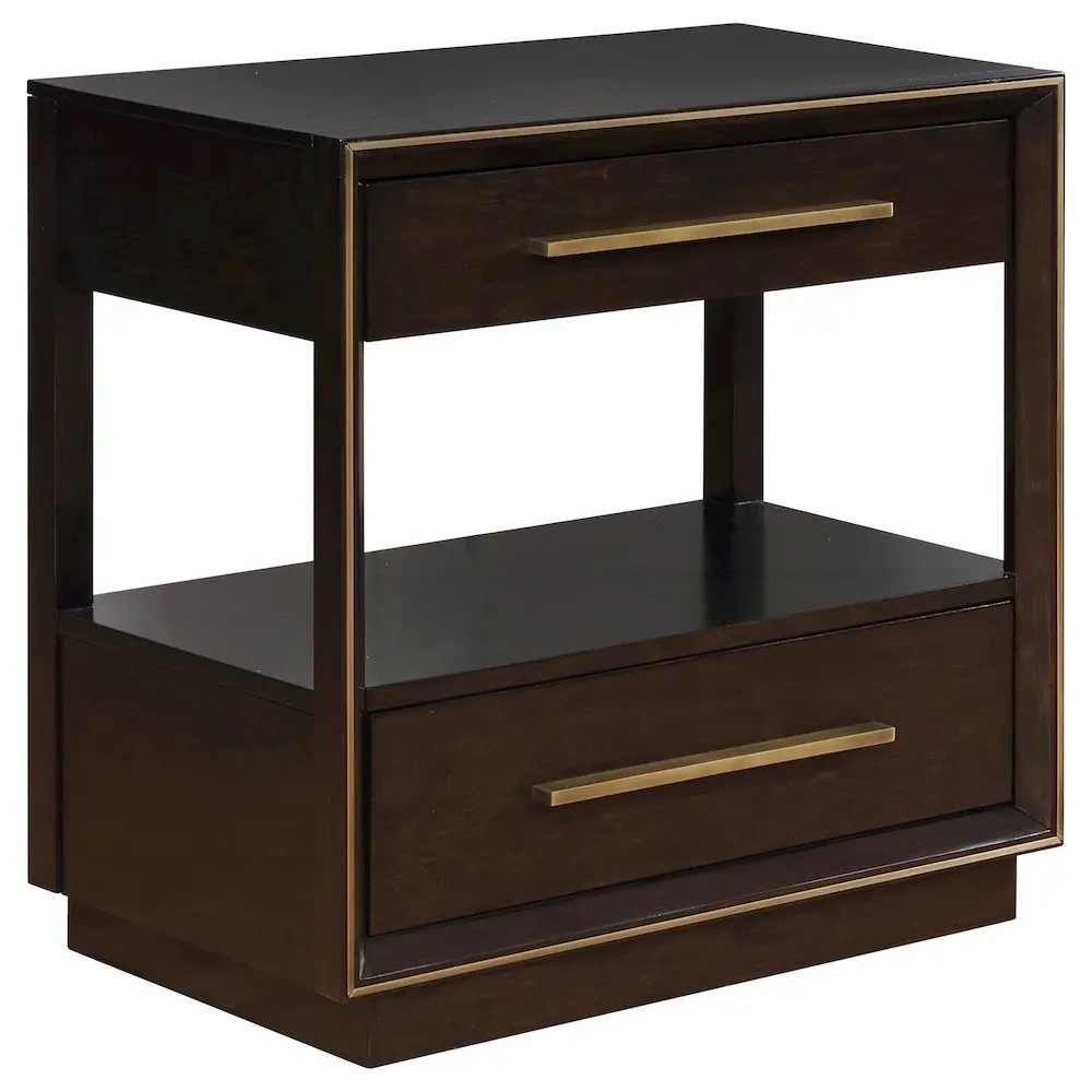 Durango 2-Drawer Nightstand, Smoked Peppercorn, Indoor Furniture, Retro Elongated Flat Frame Bedroom Accent Table