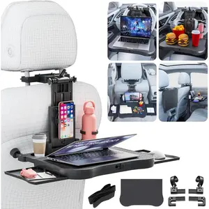 Large Foldable Backseat Tray Table, Car Laptop Desk with Cup Holder, Back Headrest Passenger Food Tray, Phone Tablet Holder, Multifunctional Travel Desk, Car Essentials for Kids & Long Road Trips