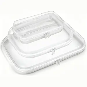 3 PackWaterproof Hard PVC Zipper Storage Box, Transparent Plastic Pencil Case, Portable Travel Organizer, Multifunctional Case for Cosmetics, Toys, Stationery & Personal Care, Perfect Holiday Gift