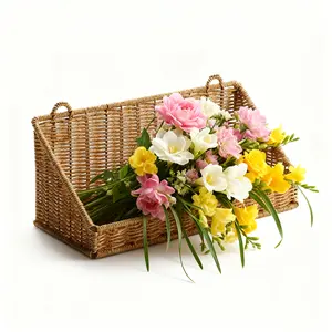 One Large Plastic Imitation Rattan Hanging Basket with Six Traceless Hooks, Ideal for Home Decoration. This Wall-Mounted Storage Solution Is Perfect for The Bathroom, Kitchen, Bedroom, And Living Room, Making It Great for Organizing Mugs, Cups, Flowers