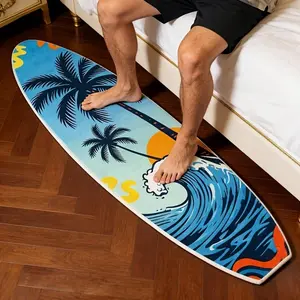 Creative Surfboard Shaped Rug, Hawaiian Palm Tree Wave Pattern Mat, Home Bedroom Bedside Carpet, Living Room Hallway Area Rug