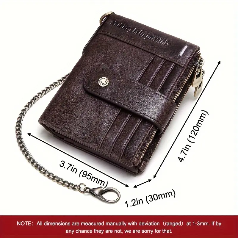 Instagram WorthyMen's Genuine Leather Wallet Large Capacity Zipper Wallet RFID Blocking Card Holder with Chain Wallet