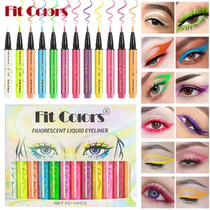 Fit Colors 12Pcs/Box Neon Eyeliner Pen Kit UV Light Pastels Pastel-Black Light Eye Makeup Waterproof Liquid Eyeliner Pencil Set Cosmetics Graphic Eyeliner