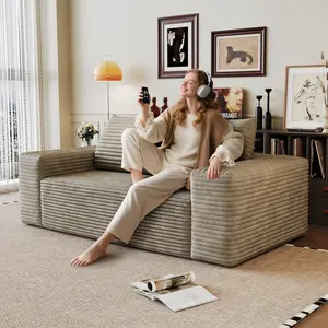Summervibes 63" 2Setaser Sofa Corduroy Fabric Deep Seat Couches Comfy Loveseat No Assembly 1pcs for Living Room Bedroom Conference Room Apartment Camel