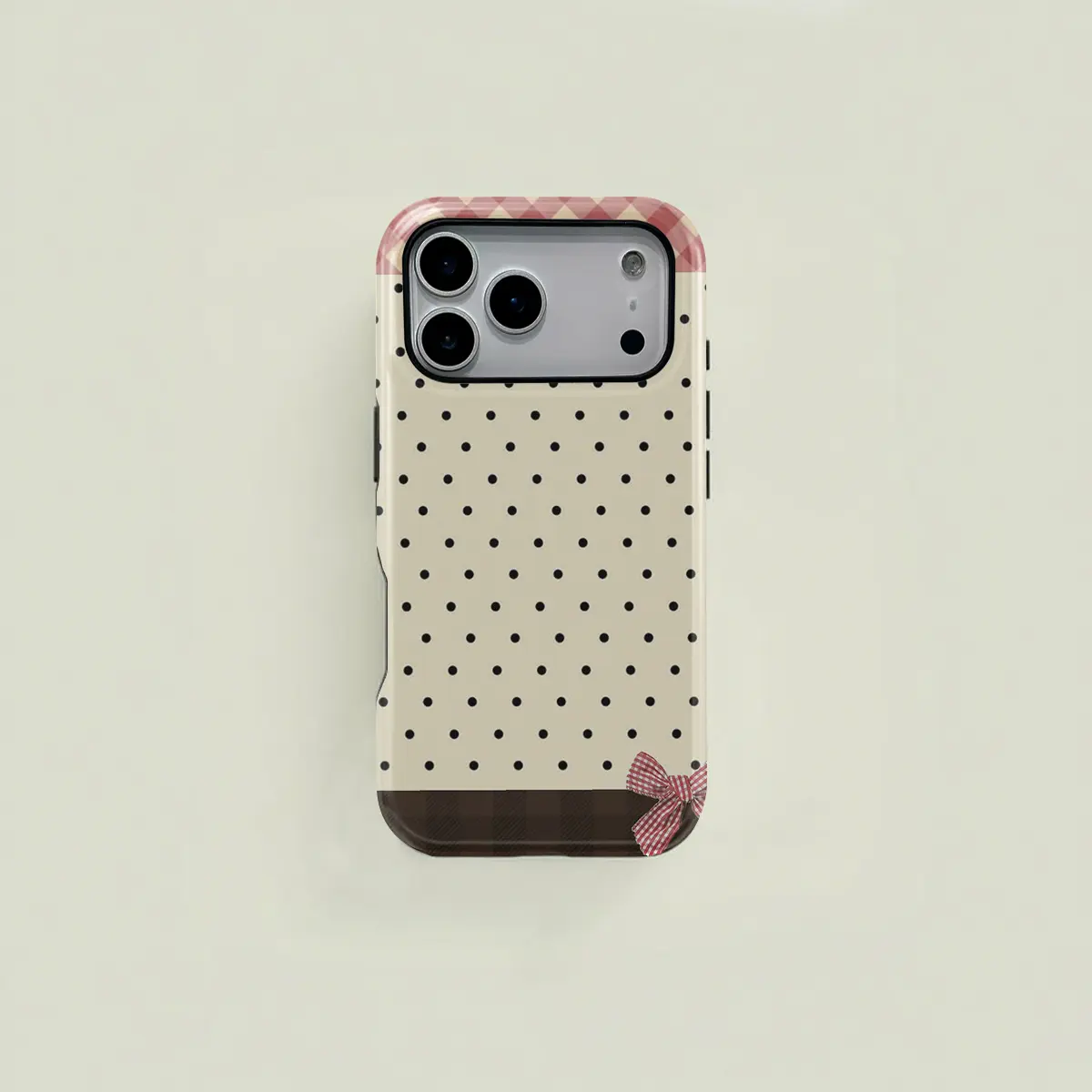 Plaid Polka Dot Bow Print Phone Case, Durable Two-In-One Protection, Fits iPhone 17 16 15 14 13 12 Pro, Samsung Galaxy S25 S24 S23 S22 Ultra Series