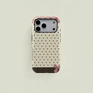 Plaid Polka Dot Bow Print Phone Case, Durable Two-In-One Protection, Fits iPhone 17 16 15 14 13 12 Pro, Samsung Galaxy S25 S24 S23 S22 Ultra Series