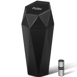 Mini Car Trash Can with Lid, Leakproof Garbage Bin with 15 Trash Bags for Car Interior, Black