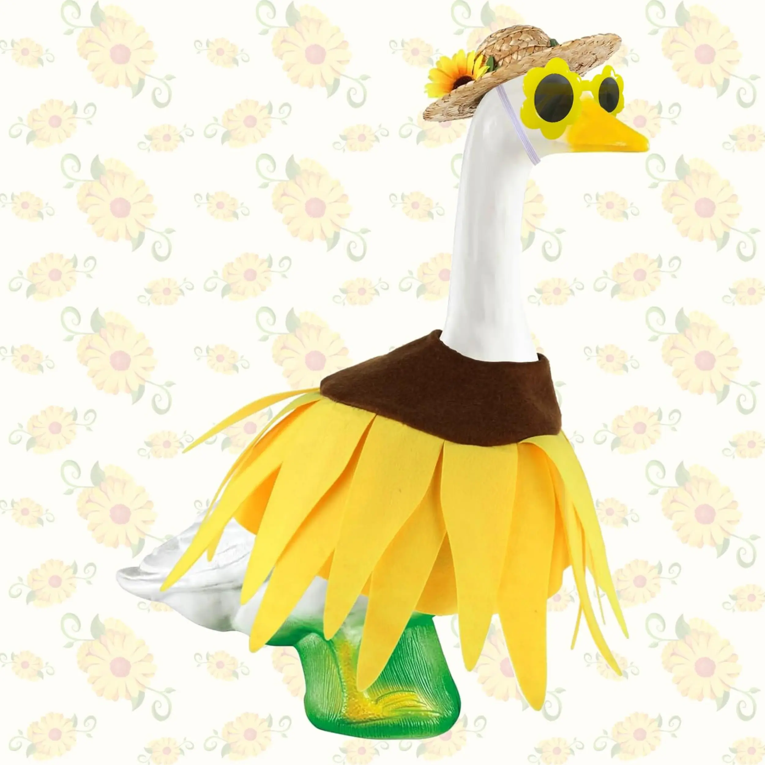 23-Inch Farmhouse Porch Goose Costume Kit, Lightweight Farm Floral Outfit with Straw Hat, Flower Sunglasses, Felt Skirt, Lawn Statue for Spring Outdoor Decoration, Ideal Gift