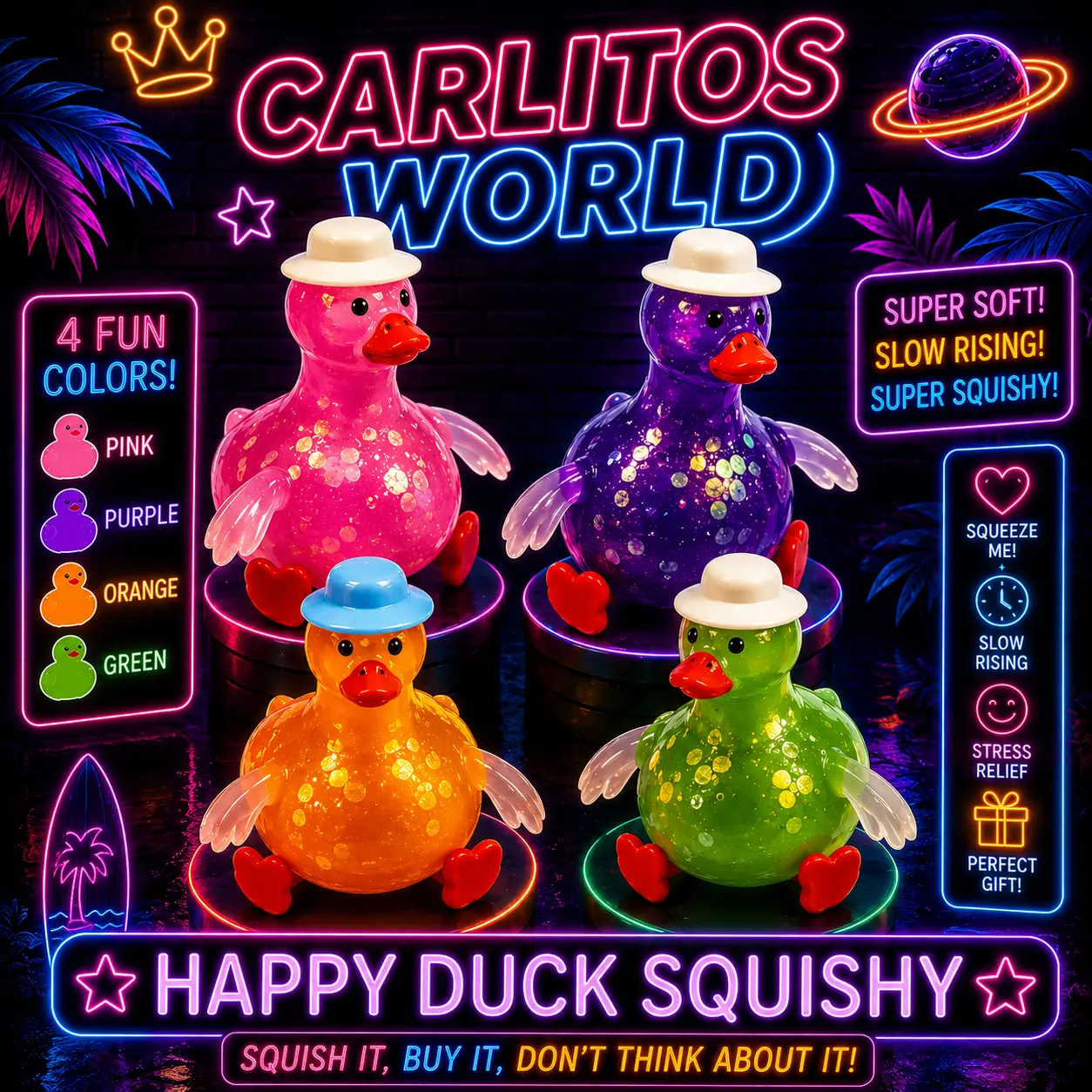 Happy Duck Squishy, Classic & Novelty Stress Relief Toy for Toys & Hobbies Collection