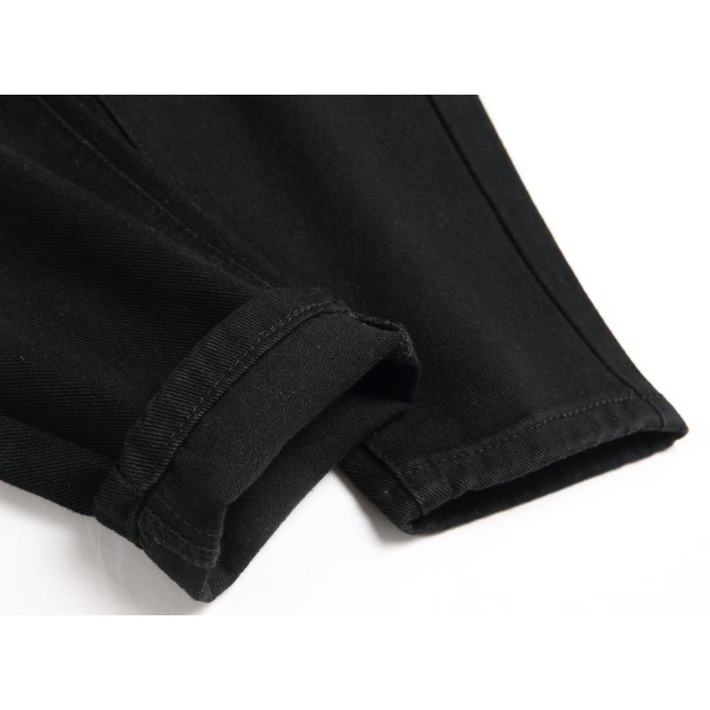 Boy's Embroidered Skinny Jeans Slim Fit Ripped Destroyed Distressed Fashion Denim Pants Black Jeans