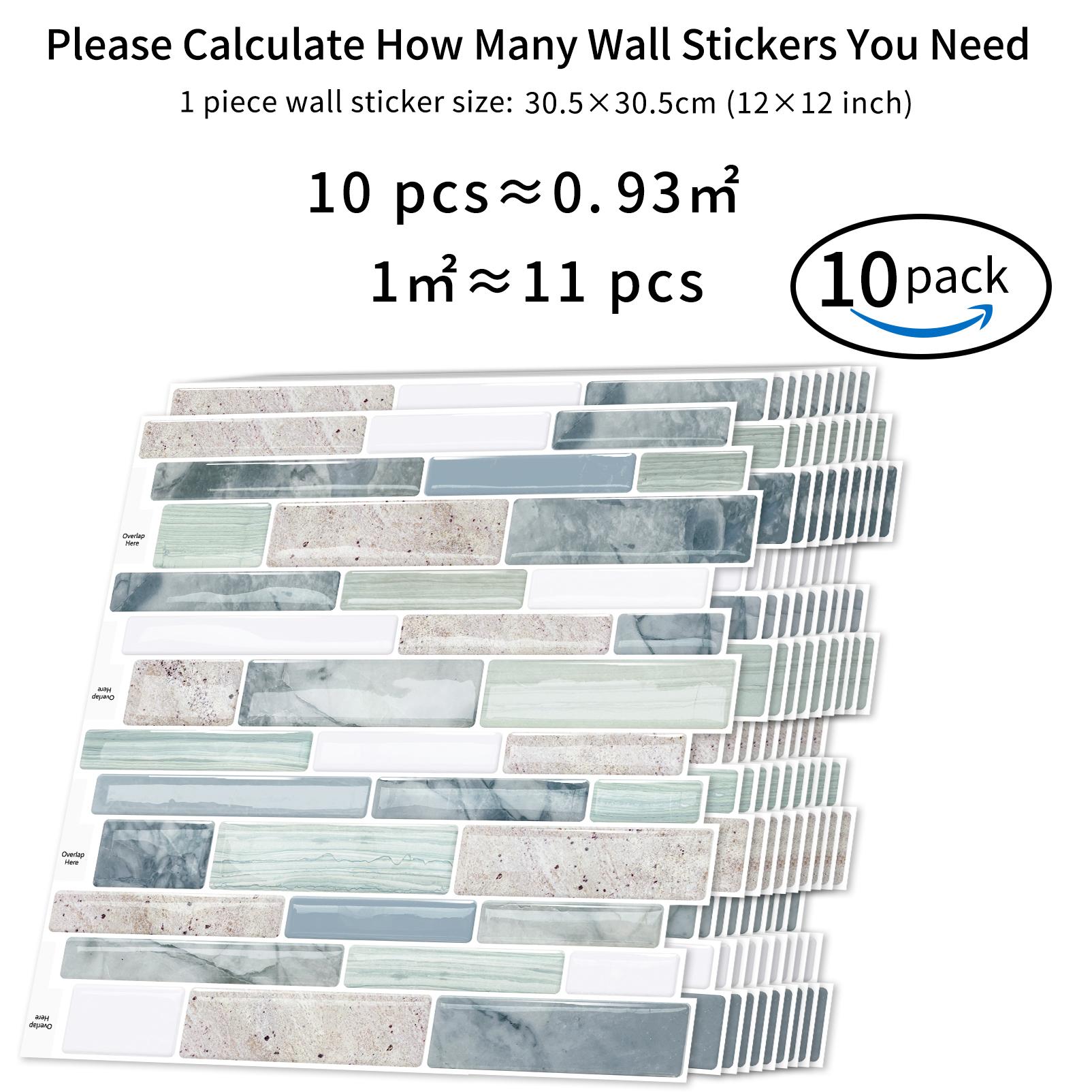 DEWOO Self-Adhesive Tile Decals — Decorate and Protect Your Backsplash | Grid Design | Elevate Your Space | Rental-Friendly Wall Decor ，KitchenMakeover，DIYProject（Pack of 10）