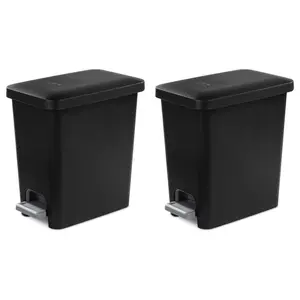 Sterilite 2.7 Gallon Rectangular Step On Trash Bin Wastebasket, Black (2 Pack)