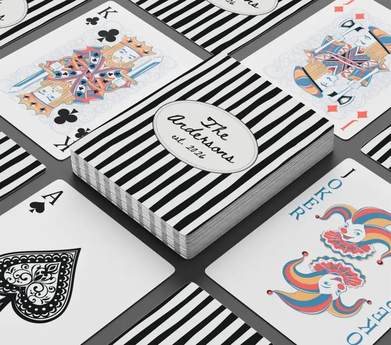 Personalized Family Name Playing Cards, Custom Last Name And Est Year Wedding Favor Decks, Wedding Gift For Couple, Anniversary Poker Cards