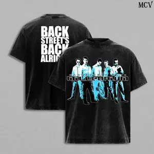 Backstreet Boys Into the Millennium Tour T-Shirt Menswear Top Heavy Cotton Underwear Double Printed Vintage Washed Tee Oversize Unisex Streetwear Pop Boy Band Graphic Music Album Tour Concert Gift for Fans Lover
