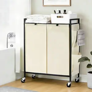 Laundry Hamper with Wheels and Handle, 120L Laundry Basket with Lid and Side, Laundry Sorter with 2 Removable Liner Bags, Handles, Brake Wheels