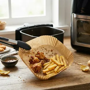 100Pcs Square Air Fryer Liners Food Grade Silicone Parchment Paper Disposable Non Stick Oil Proof Baking Paper For Oven Roasting Cake Frying Pan Cooking