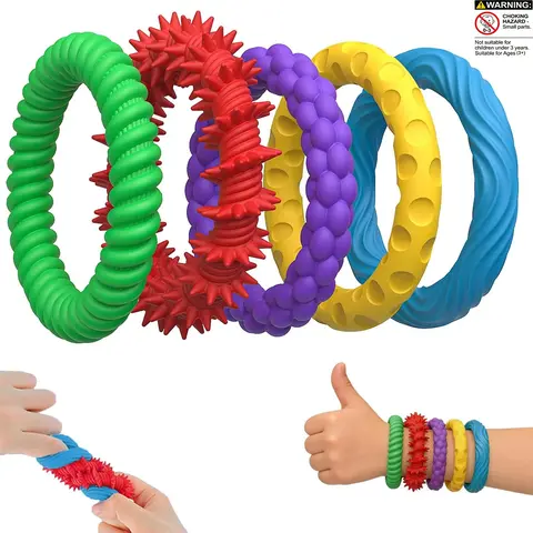 Multicolor Stretchy Fidget Bracelet, 5-Piece Sensory Set with 5 Different Textures, Creative Stress Relief Sensory Toys, Fidgeting