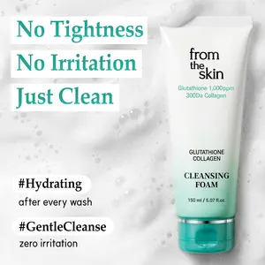 FROM THE SKIN Glutathione Collagen Cleansing Foam - Korean Face Wash, Gentle Facial Cleanser Pore-Clarifying Detox, Hydrates and Revitalizes, For Oily & Dry Skin, Skin-Irritation Formula, 5.3oz.