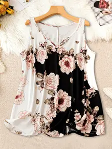 Elegant Chic V-Neck Sleeveless Top, Artistic Colorblock Tie-Dye Design, Loose Fit for Comfortable Everyday Wear & Stylish Layering Options