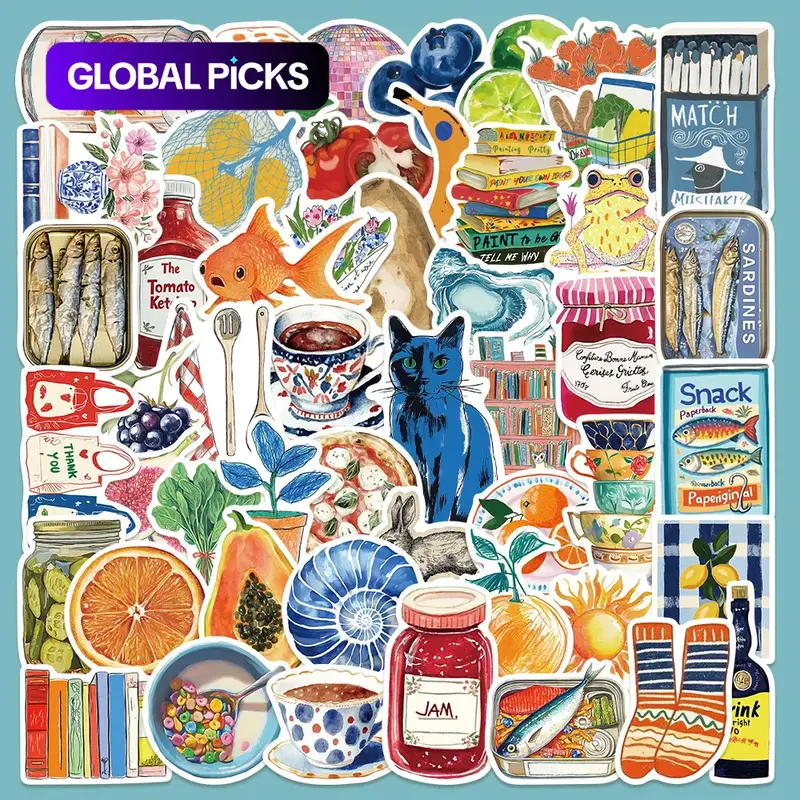 Vintage Oil Painting Series Stickers, 50pcs/set Retro Food Pattern Decorative Stickers, Aesthetic Stickers, DIY Decals for, Water Bottles, Laptops, Phone Cases and Screen Protectors #GLOBAL PICKS