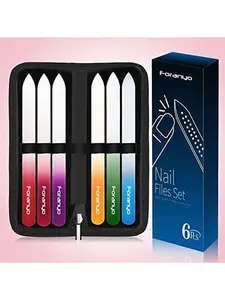 Foranyo 6-Piece Glass Nail File Set - Professional Salon-Quality Nail Care Kit for Natural Nail Enthusiasts - Includes Six Colorful Files in Portable Case