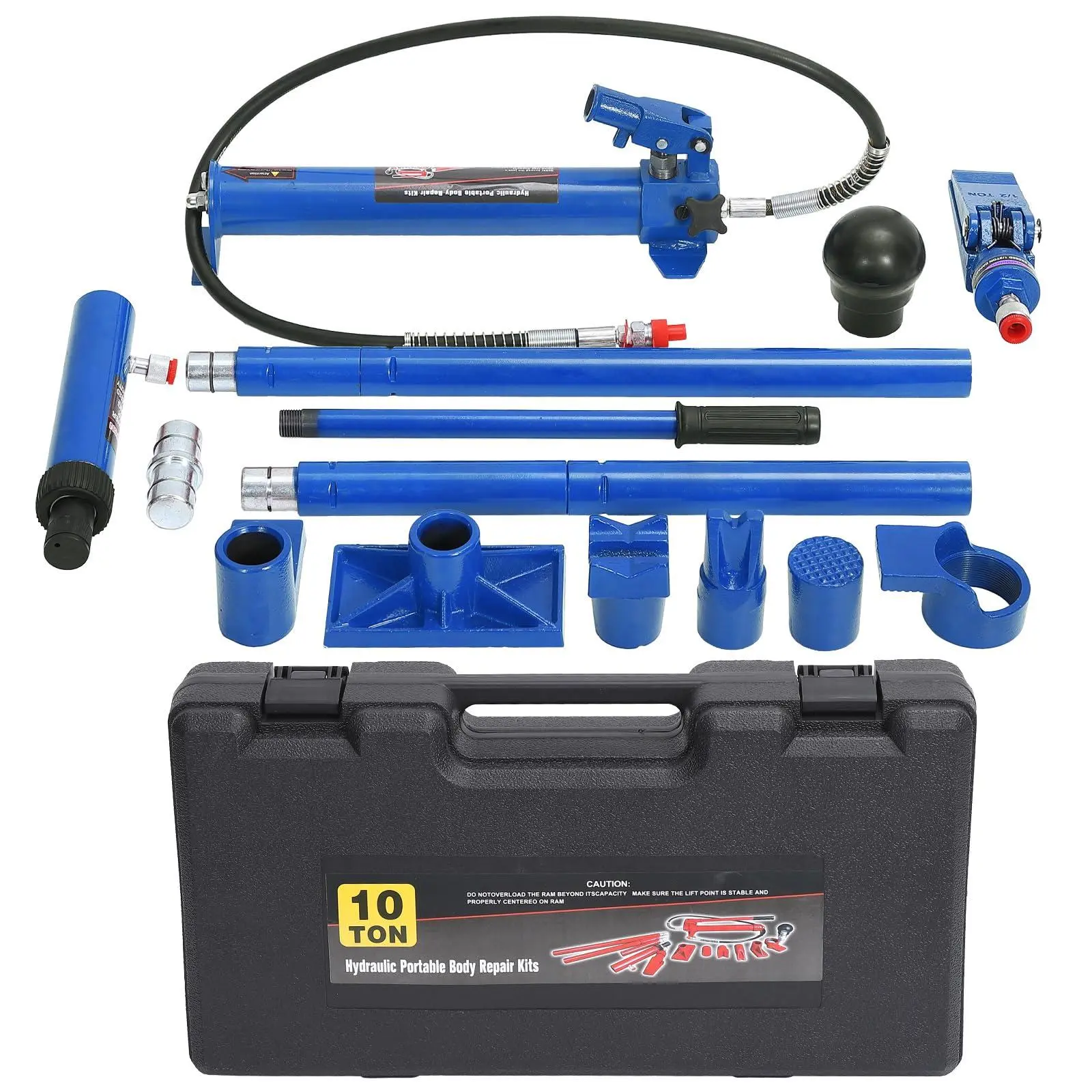 10-Ton Porta Power Hydraulic Jack Kit, Heavy Duty Auto Body Frame Repair Tool with 4.6ft Oil Hose & Hydraulic Ram Pump, Portable Storage Case for Car Truck Van Farm Garage Mechanic, Blue