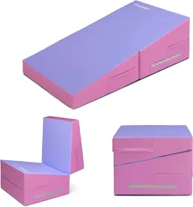 Incline Gymnastics Mat, Folding Gymnastics Cheese Wedge Mat, Gym Fitness Tumbling Skill Shape Mat for Kids Girls Home Training Exercise Mat, 48"x24"x14"