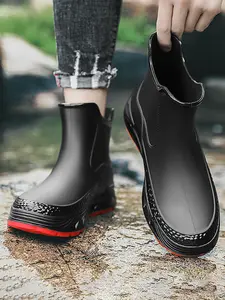 Professional Unisex Short Rain Boots, Lightweight Anti-Slip Durable Design, Outdoor Work & Fishing Gear, All Seasons, Round Toe, Patchwork Style, Waterproof Ankle Boots