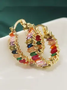 Vintage Fashion Synthetic Zircon Cubic Zirconia Hoop Earrings, Hoop Jewelry, Perfect Gift for Her, Daily Wear and Vacation, Elegant Copper Chain, All Seasons