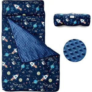 Nap Mat Rollup Design Sleeping Mat with Removable Pillow Minky Blanket Sleeping Bag for  Preschool Travel Camping
