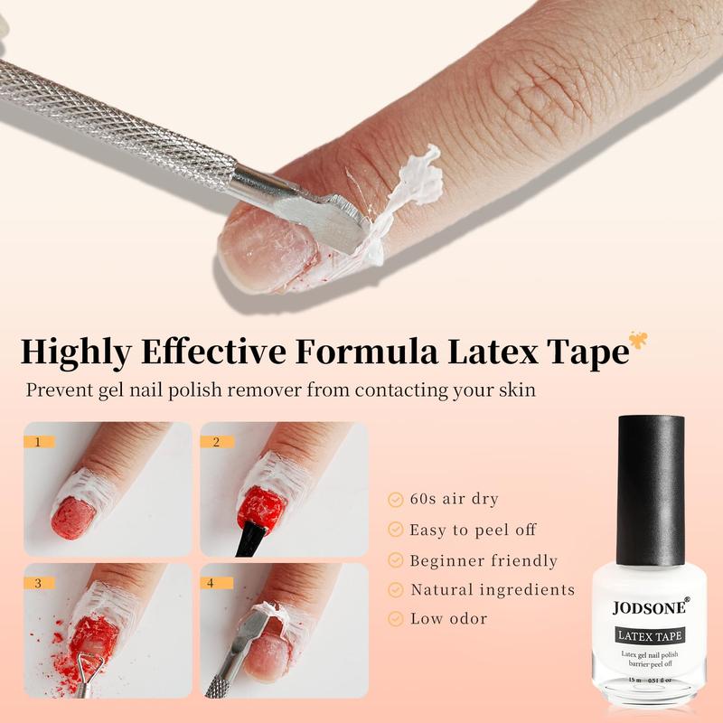 JODSONE Gel Nail Remover Kit with 15ml Remover, Cuticle Oil, Latex Tape & Complete Manicure Tools, No Soaking