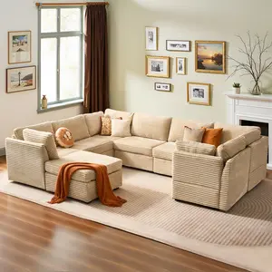 CAODOC Modular Oversized Corner Sectional Sofa with Ottoman Plush Corduroy Upholstery Modern Design Easy Assembled Flexible Arrangements