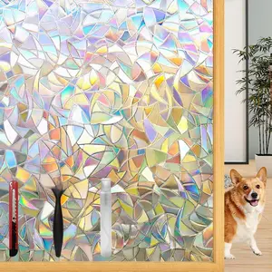 Rainbow Window Privacy Film with Installation Tools, 3D Decorative, Stained Glass Decals, Removable, Peep-Proof, Static Cling, Heat Control, UV