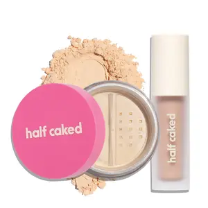 Half Caked Makeup Star Bright Under Eye Brightener (4.8ml, choose shade) + Loose Setting Powder (8.2g, banana) - Vegan & Cruelty-Free