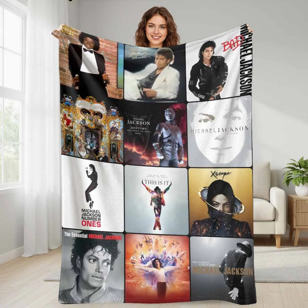MJ Music Legend Flannel Blanket Iconic Album Cover Art Print Super Soft Lightweight Cozy Plush Throw for Home Bed Sofa Couch Office Nap Camping Gift