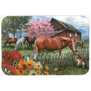 212 MAIN Large Tempered Glass Rectangle Chopping Board - Heatproof Kitchen Cutting Board with Colorful Horse Scene Art, Rectangle Chopping Boards