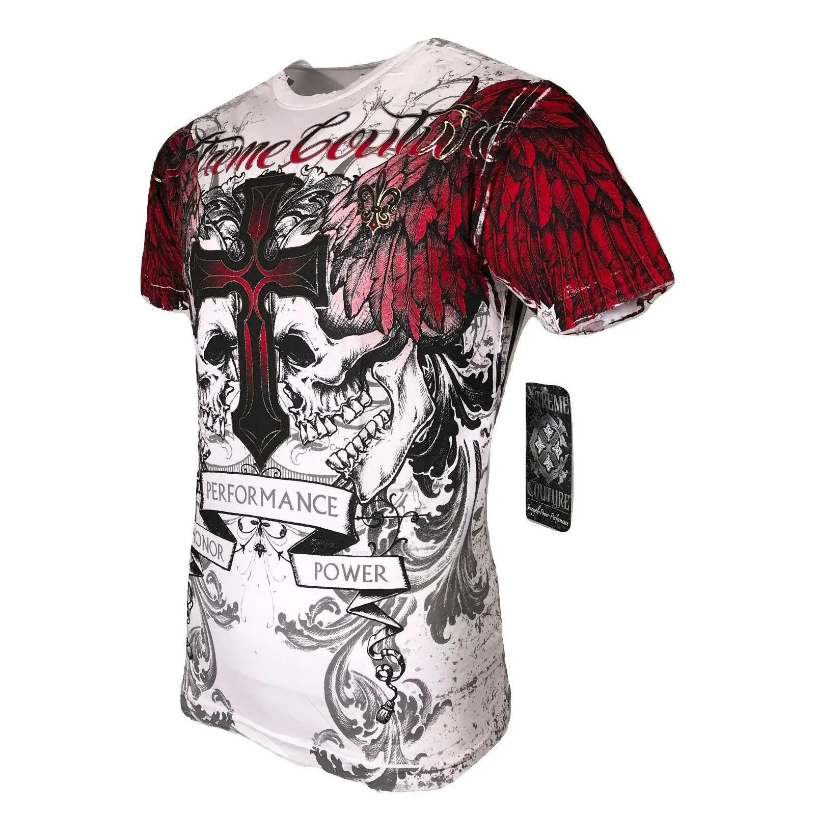Xtreme Couture by Affliction Men's Carnivore Tshirt - Casual Short Sleeve, Round Neck, Skull Graphic Print, 100% Cotton Streetwear Top with Silver Foil
