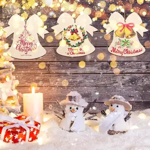 20PCS Unfinished Paintable Blank Wooden Christmas Festival Decoration Ornaments 5 Designs Xmas Tree Hanging Wood Slices DIY Art Crafts for Christmas Party Decoration