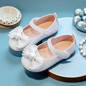 Girls' Non Loafers with Pearl Bowknot Campus Daily Wear TPR Material Comfortable Shoes Solid Color Versatile Style