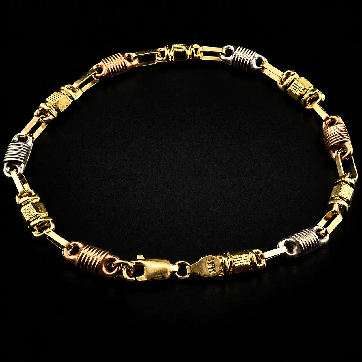 7.5" | Tri-Color Industrial Link Bracelet – 18K Colombian Gold