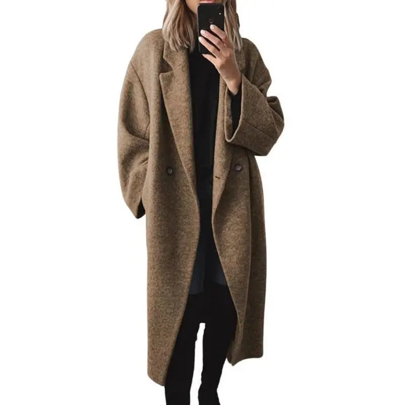 Women's Winter Double-Breasted Long Wool Coat Notched Lapel Long Coat 2025Autumn and winter fashion clothing