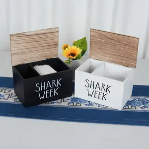 [AURA & LSlE]  Bathroom Storage Box, with double compartments and removable dividers, suitable for women's hygiene products, cosmetics, kitchen and bathroom - made of natural wood, simple design, sturdy and durable, stylish tissue box