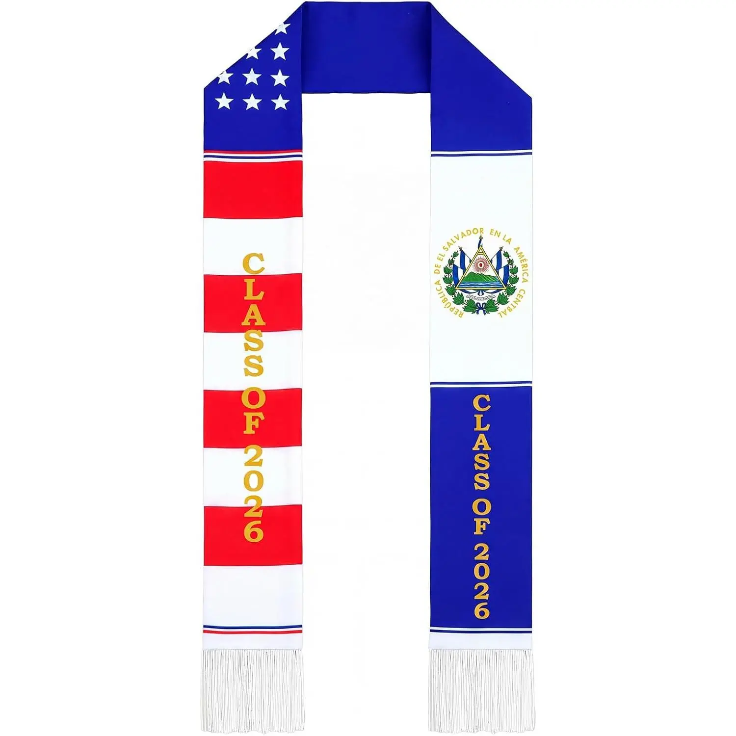 El Salvador Mixed Flag Graduation Stole Sash, 72 in, Class of 2026 Class Text Scarf for Graduation Decorations