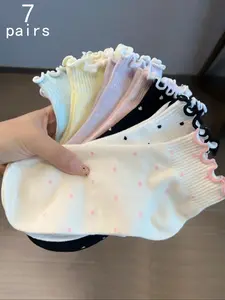 Women's Polka Dot Pattern Lettuce Trim Low Cut Socks, Casual Soft Comfy Breathable Socks for Daily Wear, Ladies Socks for All Seasons, Womenswear, Cute Textured Socks