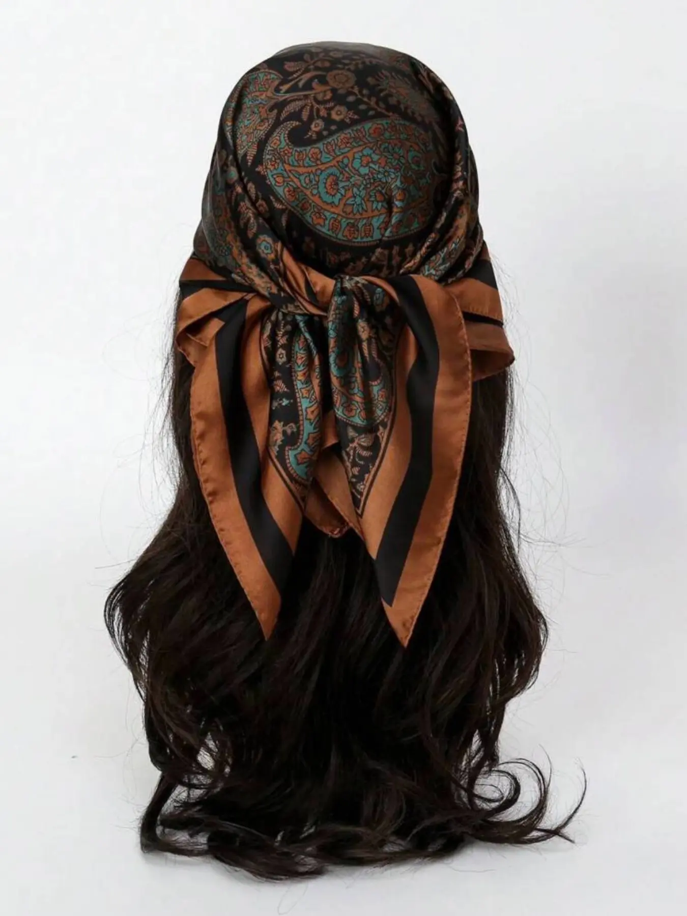 Women's 70cm Scarf, Paisley Print Satin Silk Headscarf, Casual Fitted Woven Fabric, Tie Back Headwraps, All Season Fashion Accessory, Paisley Print Shawl, Boho Style Scarf, Hair Scarves