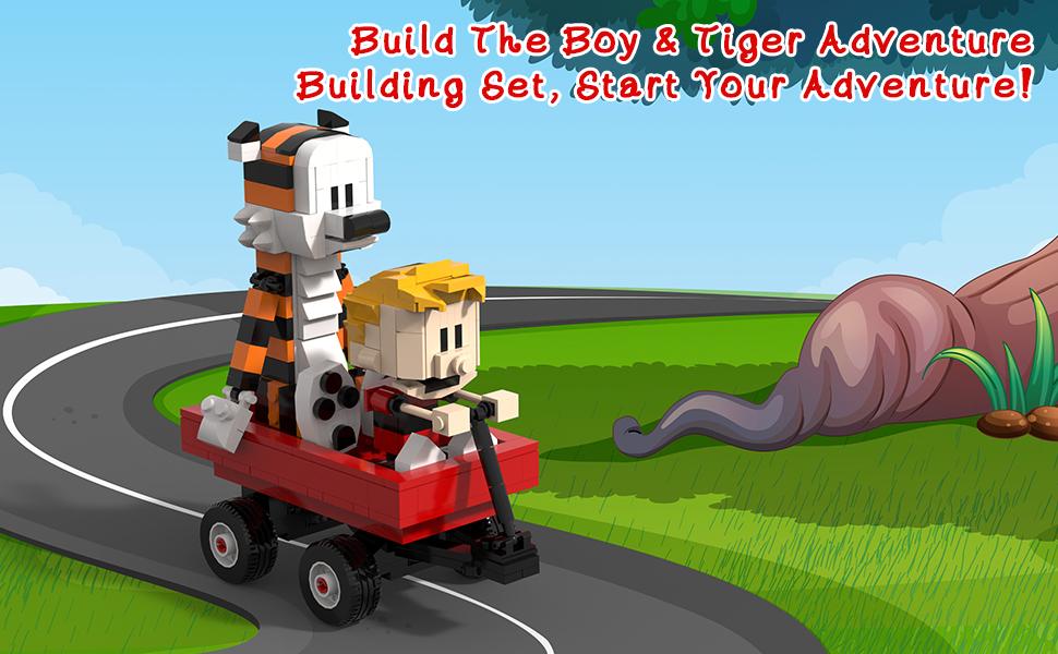 TENHORSES Boy and Tiger Adventure Blocks Set 358PCS with Rotatable Device Compatible with Legos Durable ABS Plastic Toy for Boys Girls Adults Fathersdaygift Model Car Kit with Wheel Animals