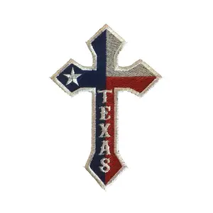 Cross with Texas Colors Embroidered Patch – Texas Flag Cross Iron-On or Sew-On Biker Patch, Christian Motorcycle Accessory