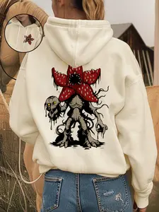 Stranger Things Retro Graphic Oversized Hoodie, All-Over Character & Upside Down Design, Premium Soft Fabric, Ideal for Sci-Fi Horror Fans, Trendy Casual Wear for Daily Leisure & Fandom Outfits