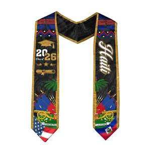 Haitian Graduation Stole 2026, Haiti Flag Graduation Sash, Class of 2026 V Shape National Country Flag Stole